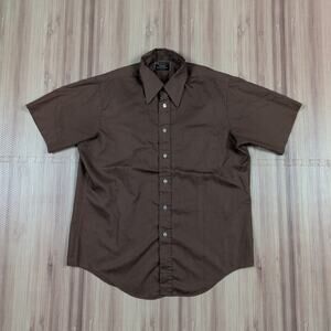 VTG 70s Towncraft JC Penney No Iron Short Sleeve Shirt Mens Brown Button Up